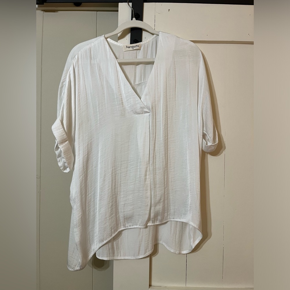 White satin v-neck blouse